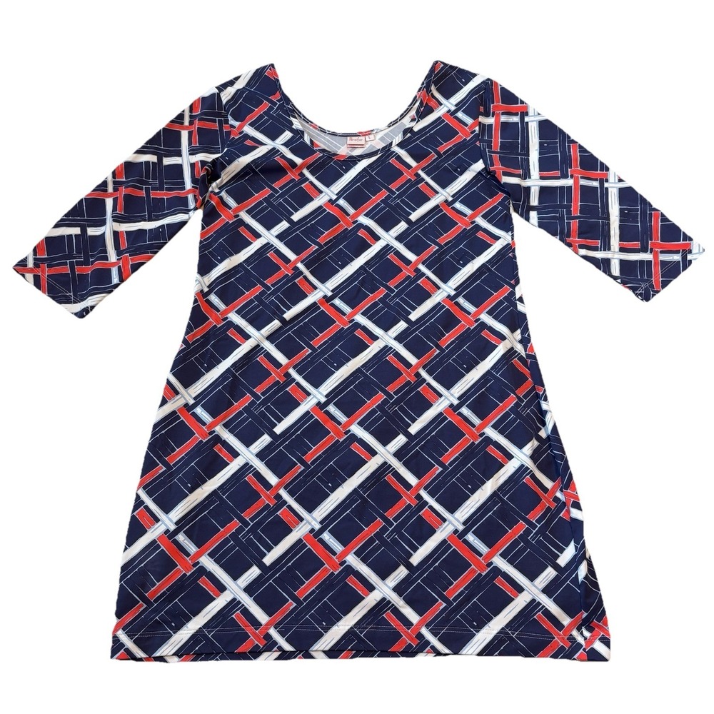 Persifor Stretch Kilpatrick Dress Woven Blue White Geometric Women's Size Large